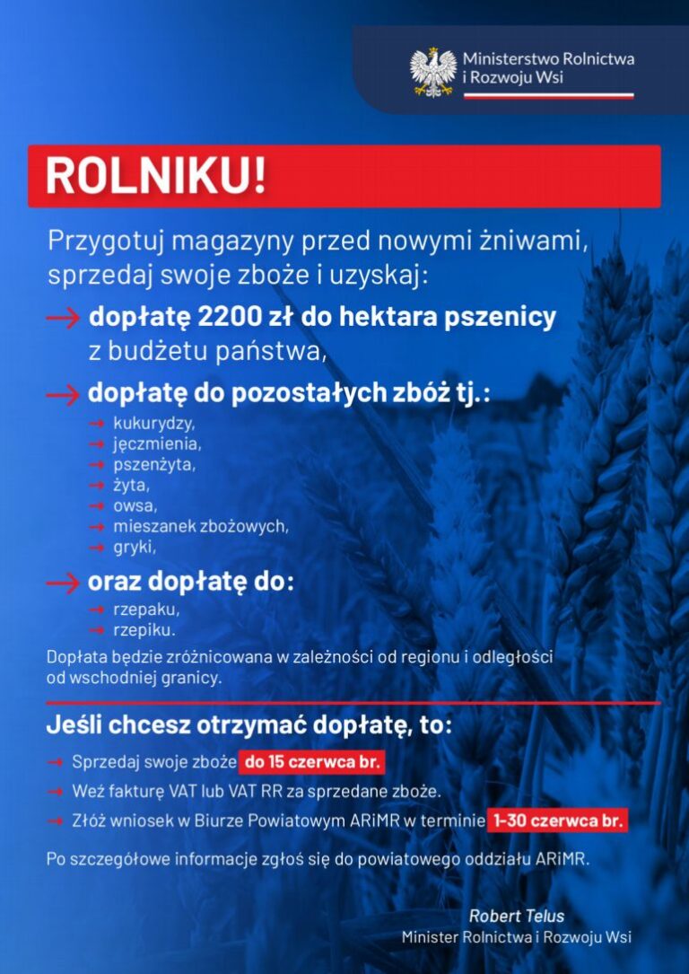 Rolniku! Przygotuj magazyny przed nowymi żniwami, sprzedaj swoje zboże i uzyskaj dopłatę