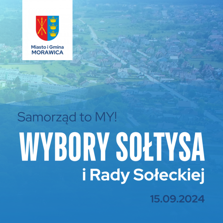 Plakat promujący wybory sołtysa i rady sołeckiej w Morawicy, z datą 15.09.2024