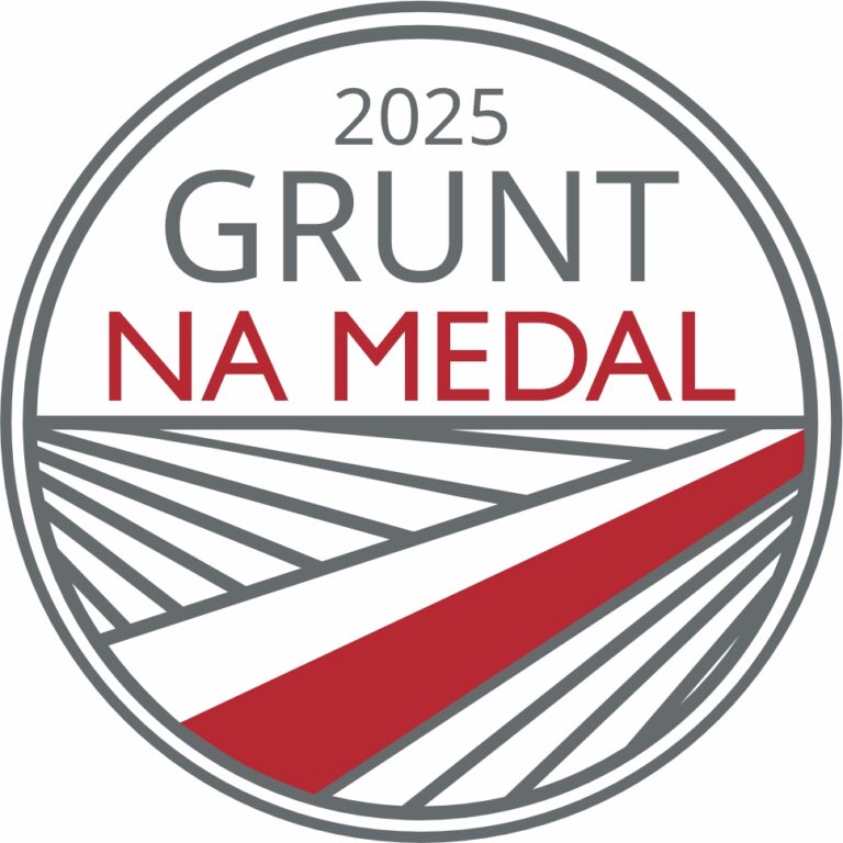 Logo konkursu Grunt na Medal 2025, przedstawiające stylizowane pola uprawne.