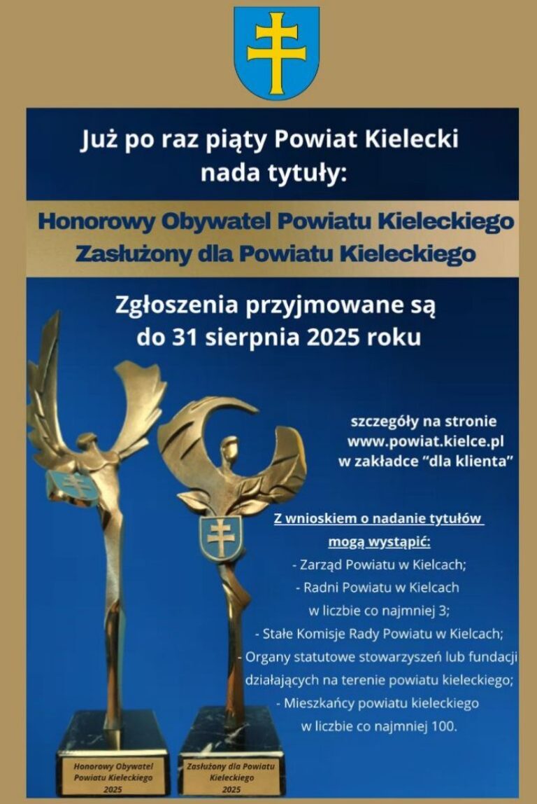 Powiat kielecki uhonoruje wybitne postacie – trwa nabór wniosków