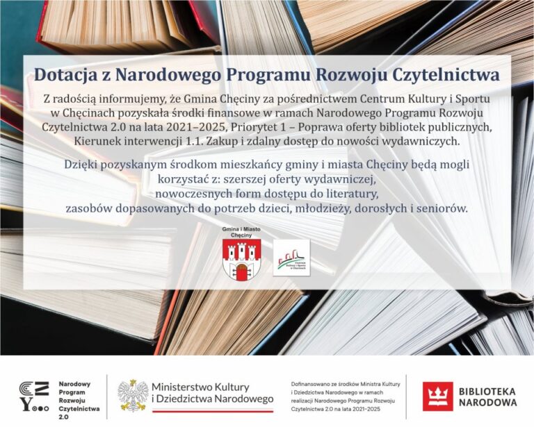 Biblioteka Publiczna w Chęcinach z dofinansowaniem na rozwój czytelnictwa