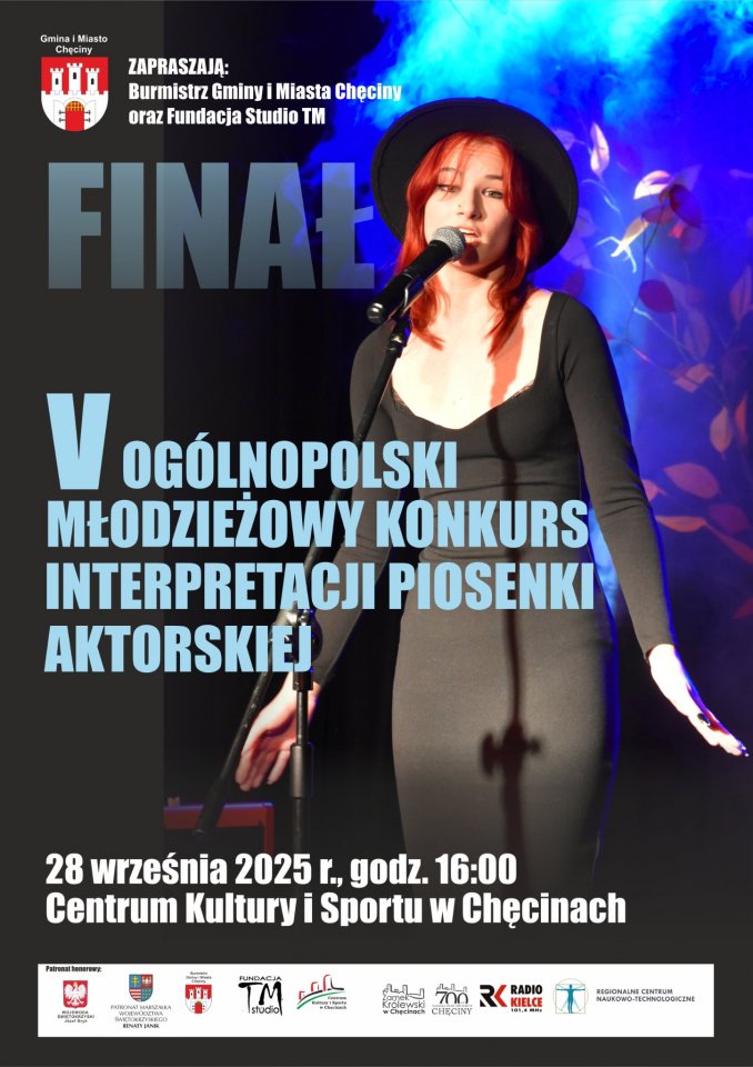 Plakat zapowiadający Finał V Ogólnopolskiego Młodzieżowego Konkursu Interpretacji Piosenki Aktorskiej w Chęcinach