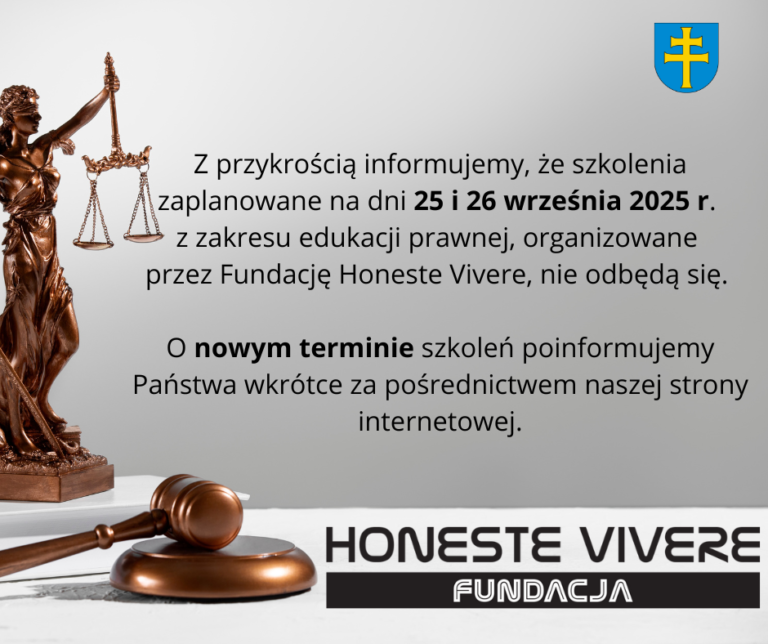 Szkolenia z zakresu edukacji prawnej odwołane w dniach 25 i 26 września