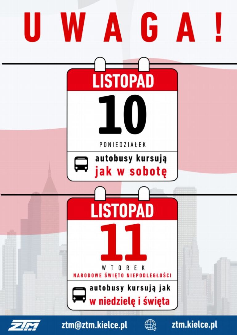 Kursowanie autobusów komunikacji miejskiej 10 i 11 listopada