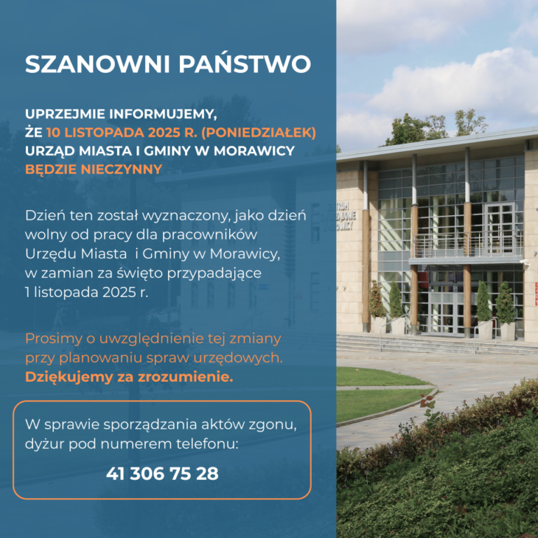 10 listopada Urząd Miasta i Gminy w Morawicy będzie nieczynny