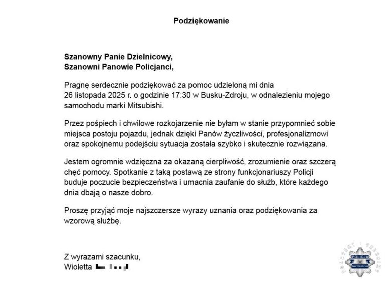 Dzielnicowi pomogli ustalić miejsce postoju pojazdu