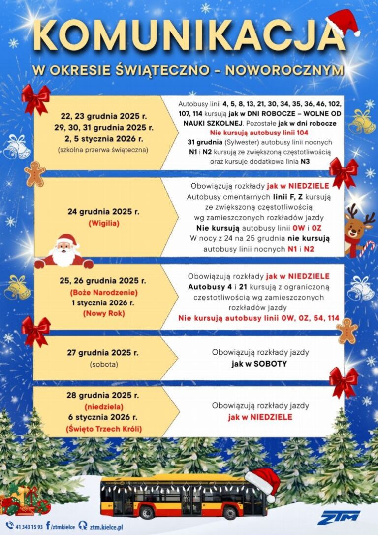 Komunikacja miejska w Boże Narodzenie, Nowy Rok i Święto Trzech Króli