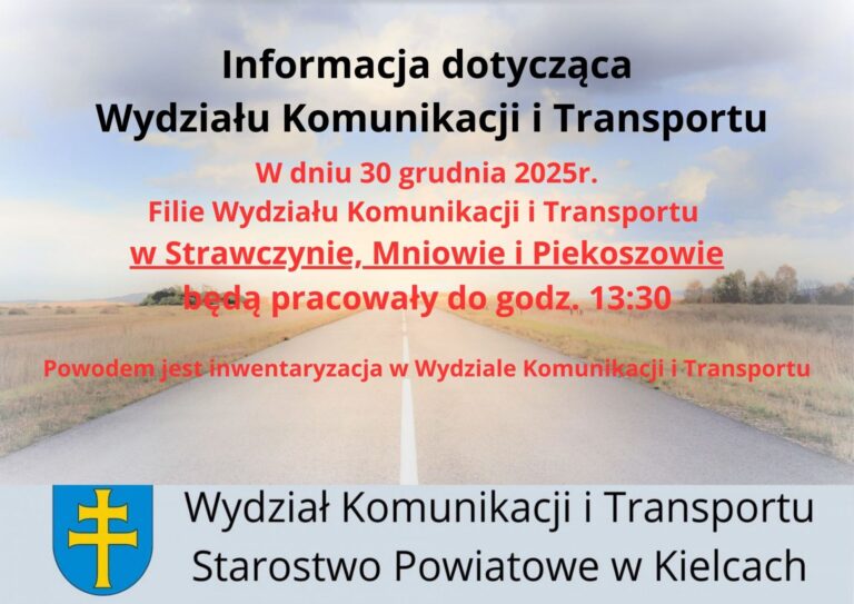 Filie Wydziału Komunikacji i Transportu będą pracowały krócej