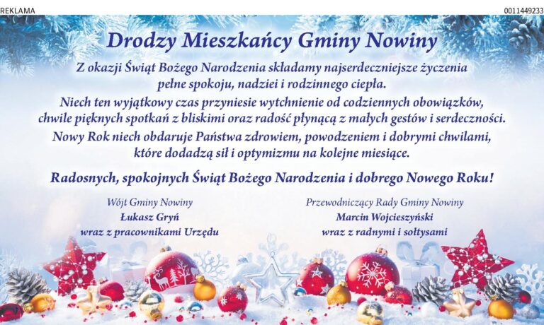 Życzenia z okazji Świąt Bożego Narodzenia od samorządu gminy Nowiny