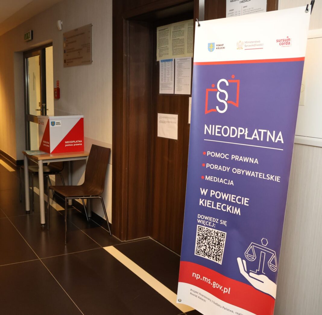 Baner informacyjny o nieodpłatnej pomocy prawnej w powiecie kieleckim