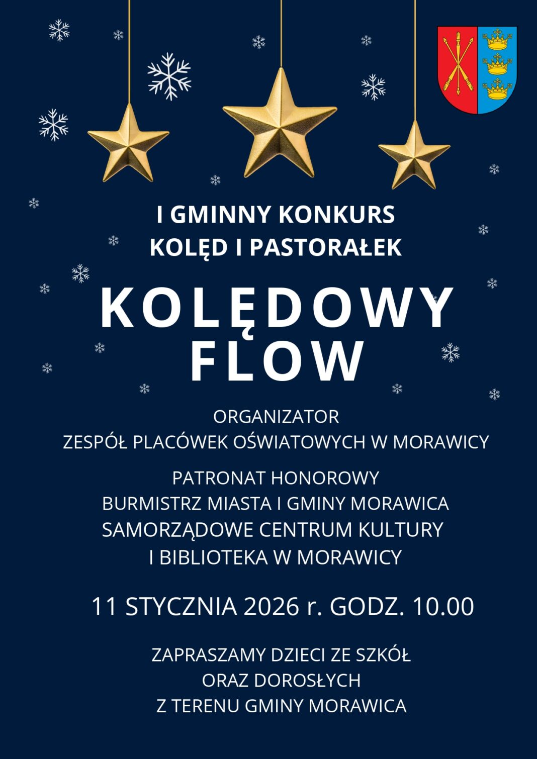 Plakat promujący I Gminny Konkurs Kolęd i Pastorałek Kolędowy Flow w Morawicy