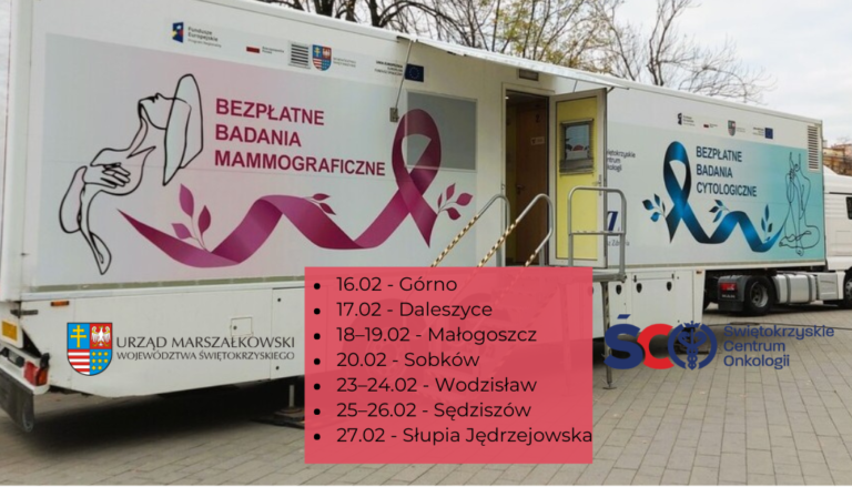 Cytomammobus Świętokrzyskiego Centrum Onkologii oferujący bezpłatne badania mammograficzne i cytologiczne.