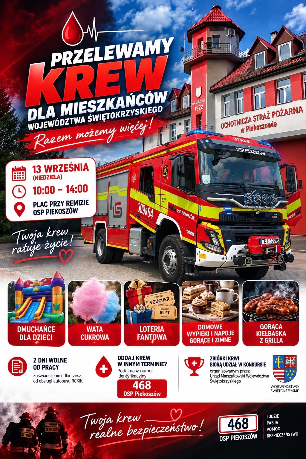 Czwarta zbiórka krwi w OSP Piekoszów już 13 września. Na uczestników czekają atrakcje i loteria fantowa